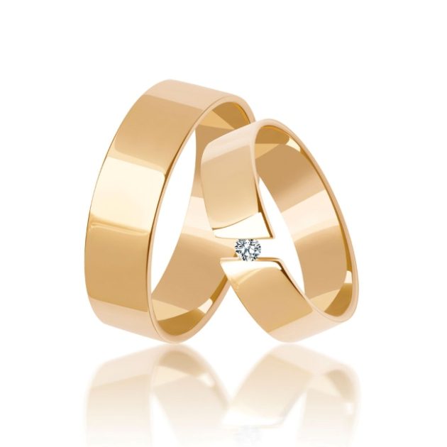 Złote obrączki zdobione z kamieniami płaskie żółte złoto 5mm