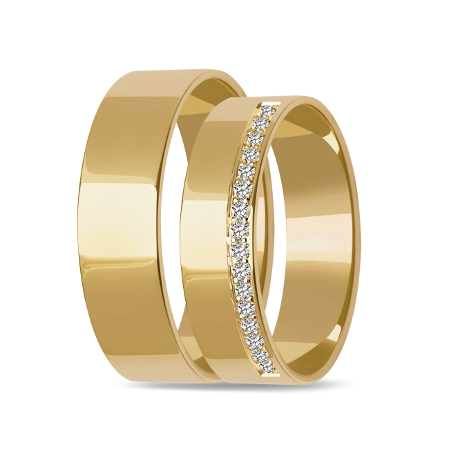 DSC01969_1 zestaw 2 połysk gold Złote obrączki zdobione płaskie 5mm żółte złoto ZK014