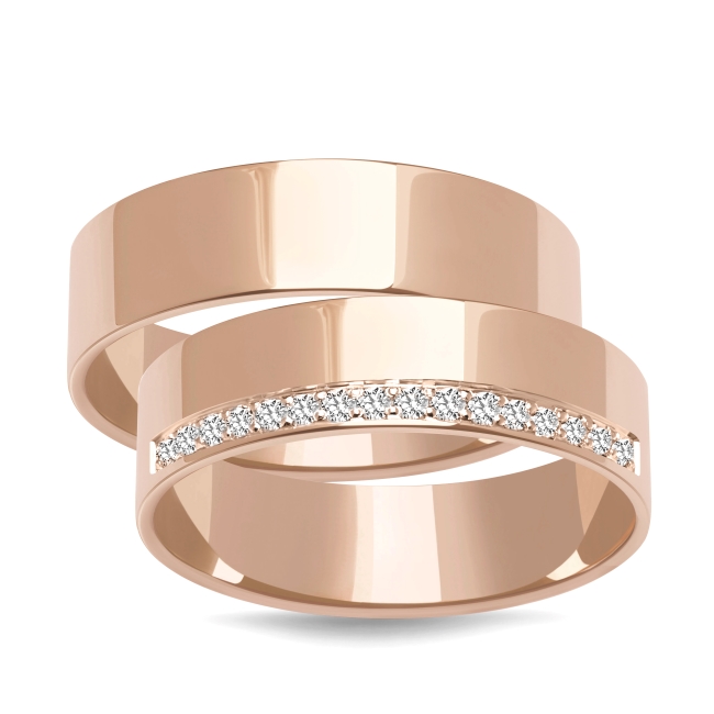 DSC01969_1 zestaw połys pink Złote obrączki zdobione płaskie 5mm różowe złoto ZK014