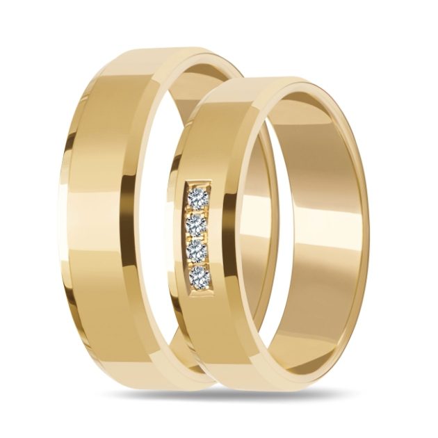 Złote obrączki zdobione fazowane 5mm żółte złoto ZK017