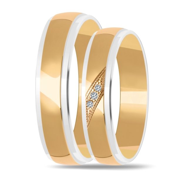 Złote obrączki dwukolorowe półokrągłe 4mm ZK040