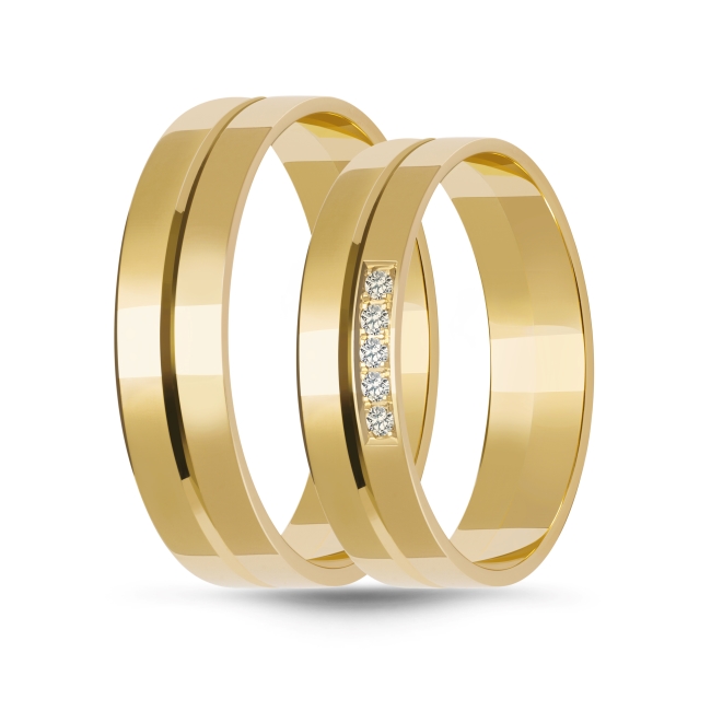 ZB001_gold_para_1 Złote obrączki zdobione płaskie 5mm ZK044 żółte złoto