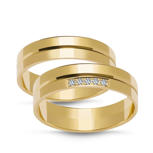 ZB001_gold_para_2 Złote obrączki zdobione płaskie 5mm ZK044 żółte złoto