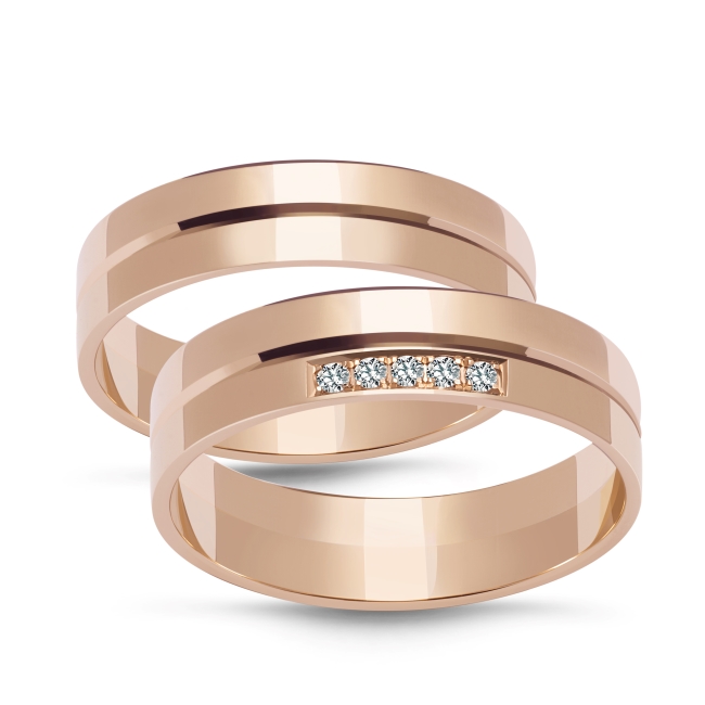 ZB001_pink_para_2 Złote obrączki zdobione płaskie 5mm ZK044 różowe złoto