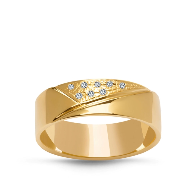 ZO006_do_pary_pojedyncza Złota obrączka zdobiona z kamieniami - płaskie żółte złoto 5mm