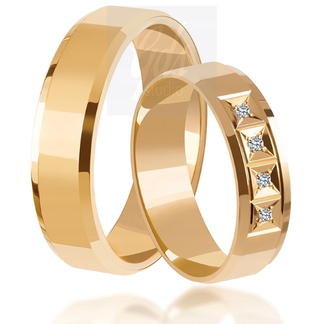 zk59 Złote obrączki zdobione fazowane 5mm model zk059