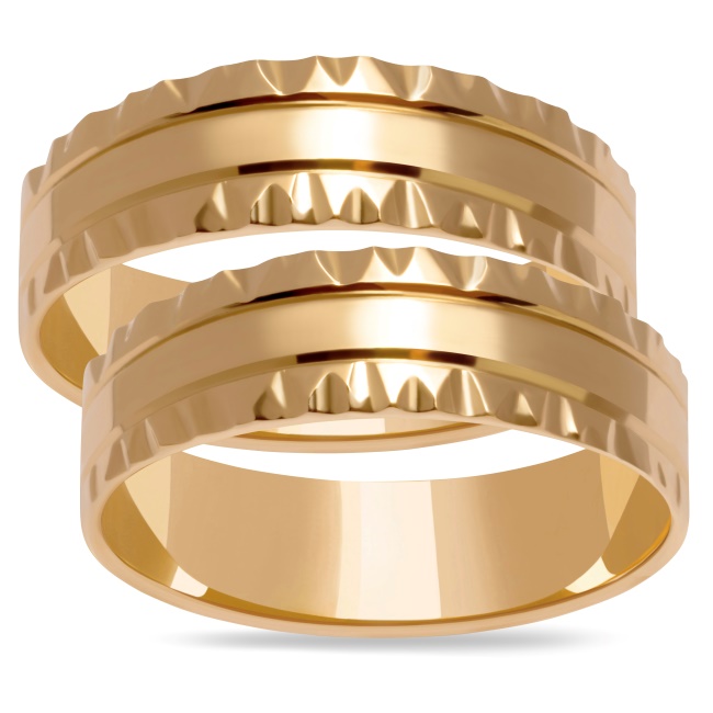 zo12_zestaw Złote obrączki zdobione płaskie 6mm zo12