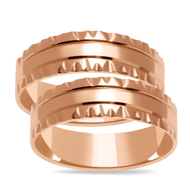 zo12_zestaw_pink Złote obrączki zdobione płaskie 6mm różowe złoto zo12