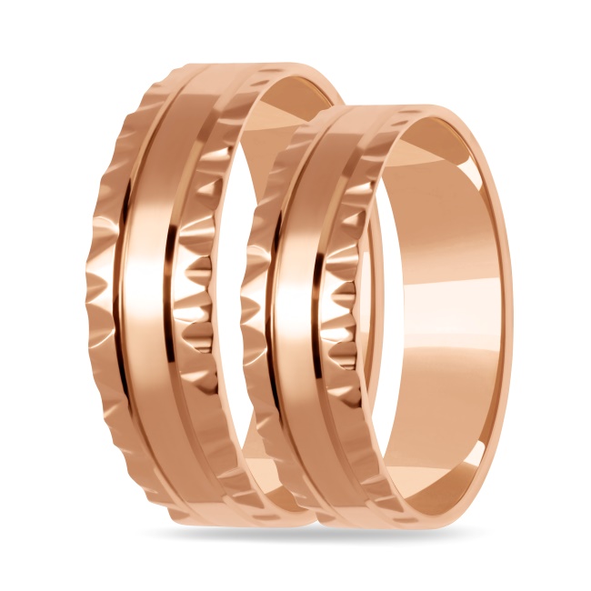 zo12_zestaw_pion_pink Złote obrączki zdobione płaskie 6mm różowe złoto zo12