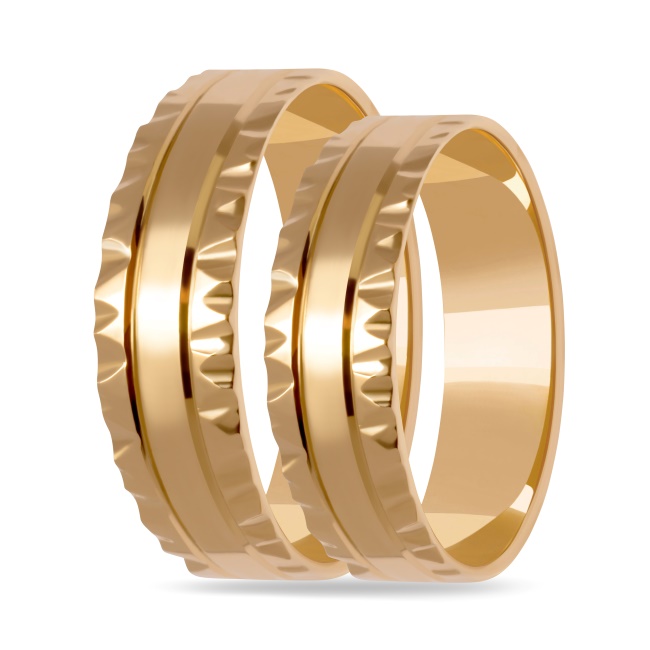 zo12_zestaw_pion_zestaw Złote obrączki zdobione płaskie 6mm zo12