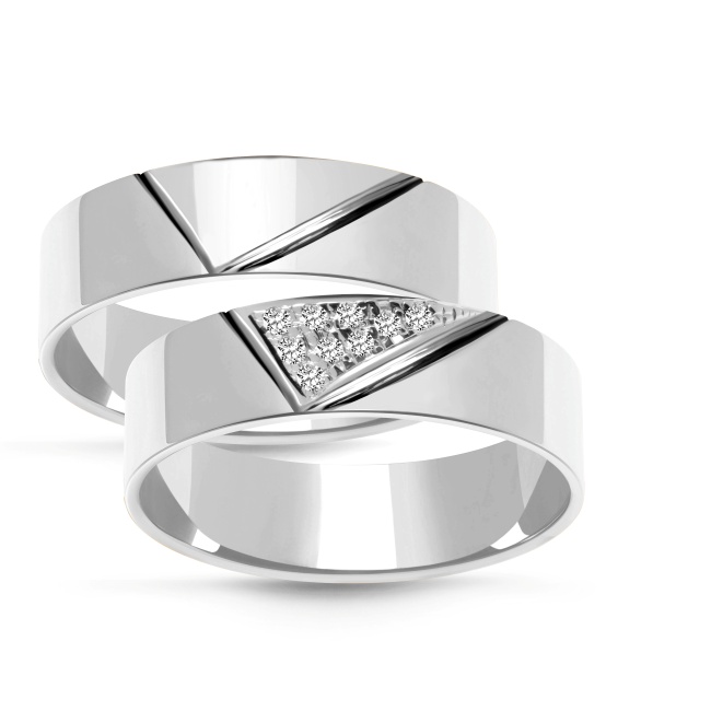 zk006_silver Złote obrączki zdobione płaskie 6mm, kolor białe złoto