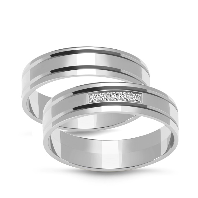 zk074_silver Złote obrączki zdobione płaskie 5mm, białe złoto