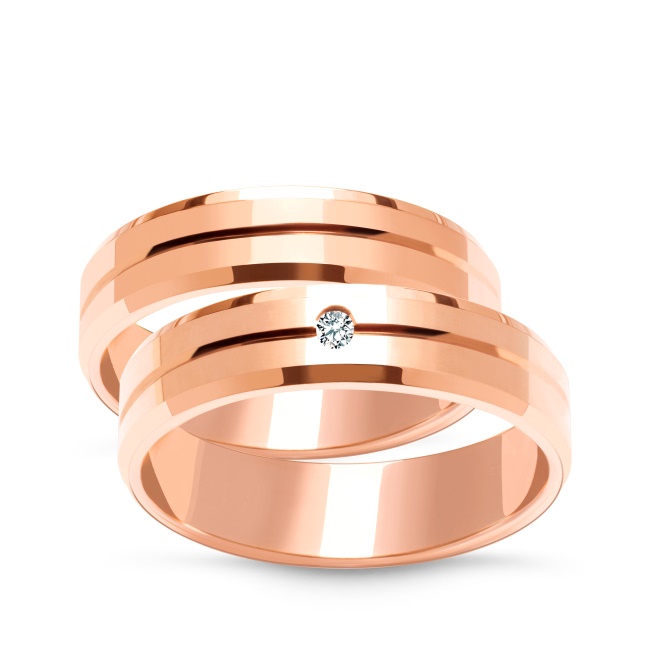 zk080_pink Złote obrączki zdobione fazowane 5mm, różowe złoto