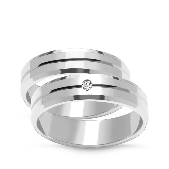 zk080_silver Złote obrączki zdobione fazowane 5mm, białe złoto