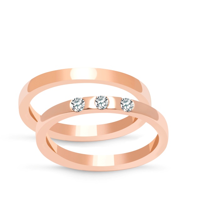 zk085_pink_new Złote obrączki zdobione półokrągłe 3mm, kolor różowe złoto