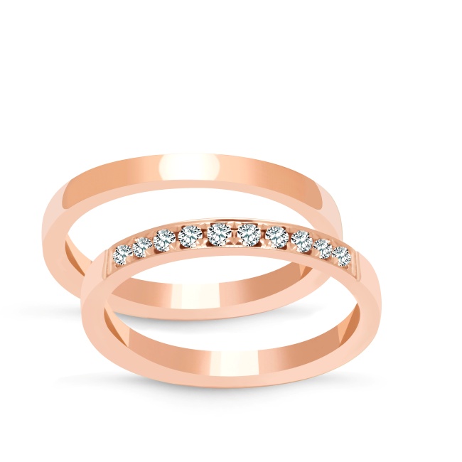 zk087_pink Złote obrączki zdobione płaskie 2mm, model zk087, kolor różowe złoto