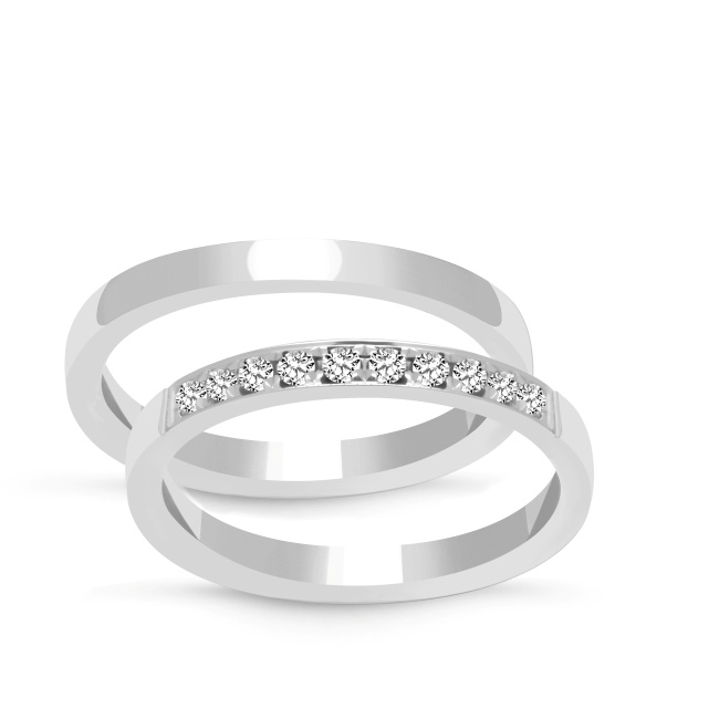 zk087_silver Złote obrączki zdobione płaskie 2mm, model zk087, kolor białe złoto